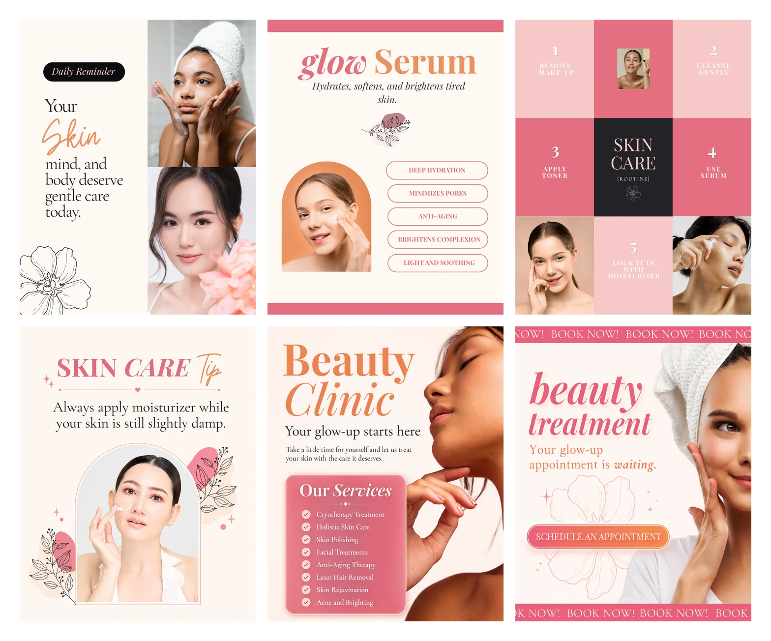 Beauty and skincare social media post set